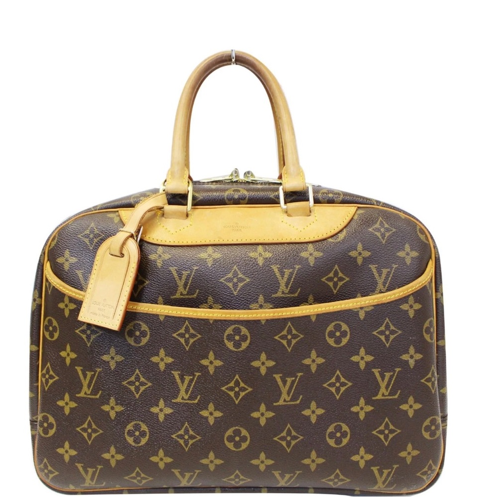 Authentic Used LOUIS VUITTON Deauville Monogram Canvas Boston Satchel Bag Brown